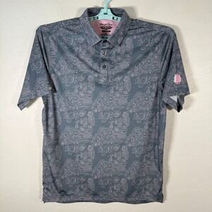 Straight Down Polo Golf Shirt Mens Medium Blue Ocean Sea Print Performance AOP